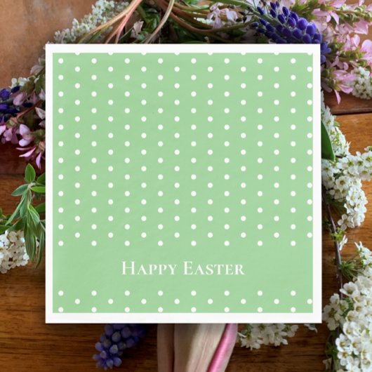 Aangepaste Happy Easter Mint Groen & Wit Polka Dot Servet