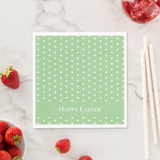 Aangepaste Happy Easter Mint Groen & Wit Polka Dot Servet (Insitu)