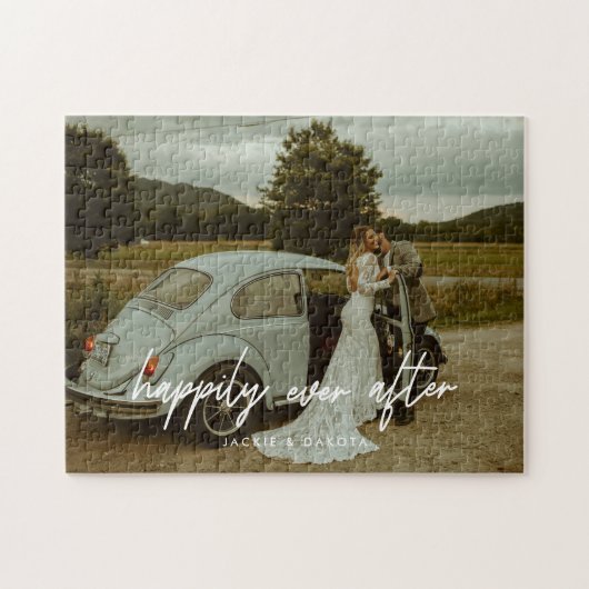 Aangepaste 'Happy Ever After' bruiloft paar foto Legpuzzel (Horizontaal)
