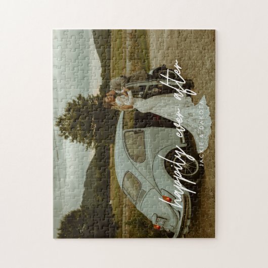 Aangepaste 'Happy Ever After' bruiloft paar foto Legpuzzel (Verticaal)