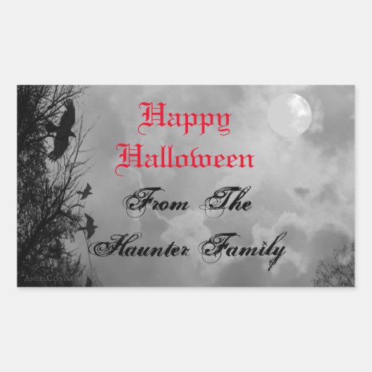 Aangepaste Happy Halloween met Full Moon Raven Rechthoekige Sticker (Voorkant)