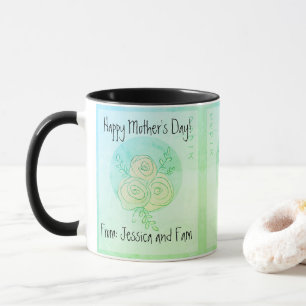 Aangepaste Happy Moederdag line art groene rozen Mok