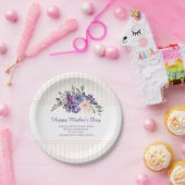 Aangepaste Happy Moederdag Waterverf Floral Stripe Papieren Bordje (Feest)