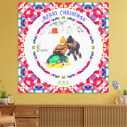 Aangepaste Happy Red Bright Green Christmas Keepsa Canvas Afdruk (Insitu (Woonkamer))