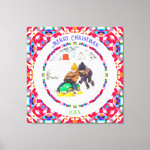 Aangepaste Happy Red Bright Green Christmas Keepsa Canvas Afdruk