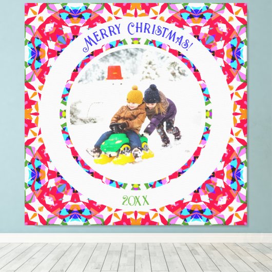Aangepaste Happy Red Bright Green Christmas Keepsa Canvas Afdruk (Insitu (Houten vloer))