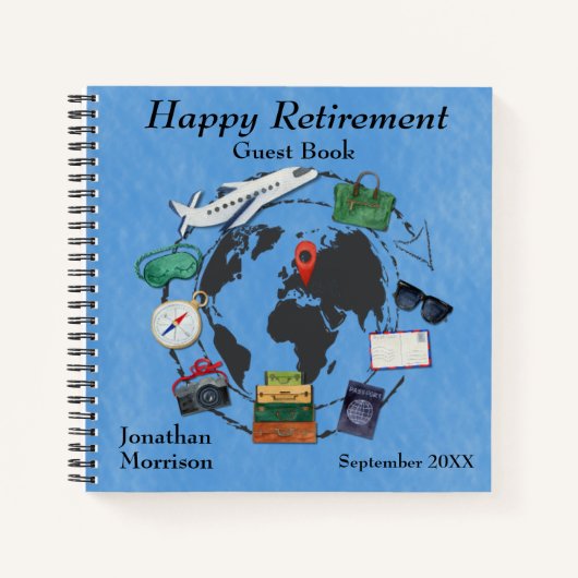 Aangepaste Happy Retirement Travel Thema Gast Notitieboek (Voorkant)