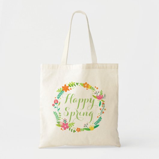 Aangepaste Happy Spring Flowers laat krans Tote Bag (Voorkant)