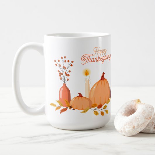 Aangepaste Happy Thanksgiving-Mok met pompoenen Koffiemok (Met donut)