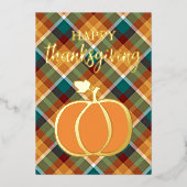 Aangepaste Happy Thanksgiving op herfst geruite pa Folie Feestdagenkaart (Voorkant)