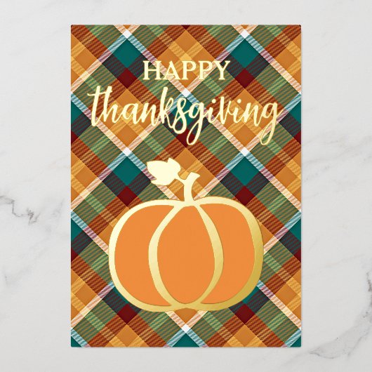 Aangepaste Happy Thanksgiving op herfst geruite pa Folie Feestdagenkaart (Voorkant)