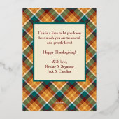 Aangepaste Happy Thanksgiving op herfst geruite pa Folie Feestdagenkaart (Achterkant)