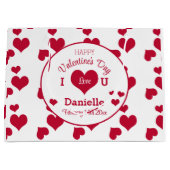 Aangepaste Happy Valentijnsdag Wit & Rode Harten Groot Cadeauzakje (Voorkant)