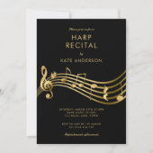 Aangepaste Harp Recital Goud Muzieknote Zwart Kaart (Voorkant)