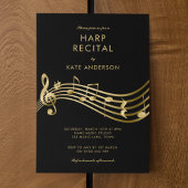 Aangepaste Harp Recital Gouden Muzieknoten Zwart Kaart
