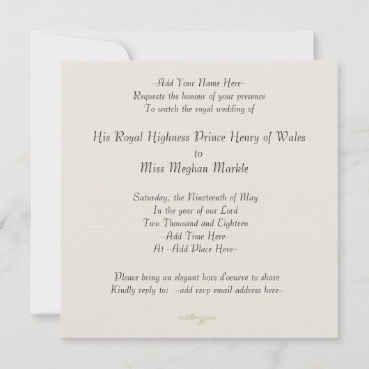 Aangepaste Harry en Meghan Elegante Kijkparty Uitn Kaart (Achterkant)