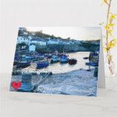 Aangepaste hart foto Coverack Harbour schemering C Kaart (Gele Bloem)