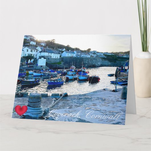 Aangepaste hart foto Coverack Harbour schemering C Kaart (Voorkant)