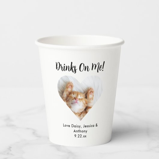 Aangepaste Hart Foto Kat Trouwen Papieren Bekers (Achterkant)