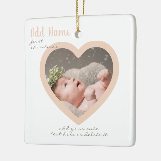 Aangepaste Hart Foto Script Baby Meisje 1e Kerstmi Keramisch Ornament (Links)