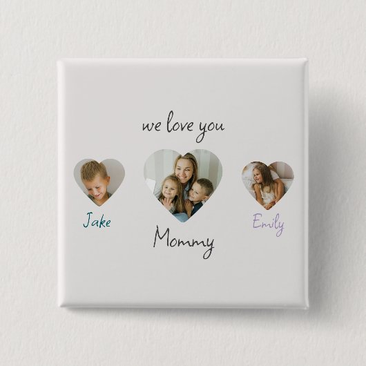 Aangepaste Hart Foto's Button voor Mam (Voorkant)