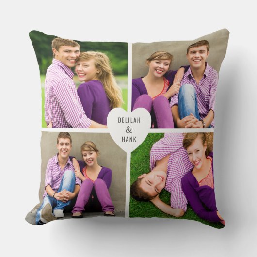 Aangepaste hart met namen van koppel 4 foto collag kussen (Voorkant)