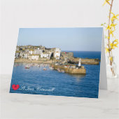 Aangepaste Hart St Ives Harbour Pier Cornwall Foto Kaart (Gele Bloem)