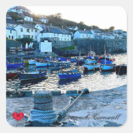 Aangepaste hartdekking Harbour Dusk Cornwall Foto Vierkante Sticker