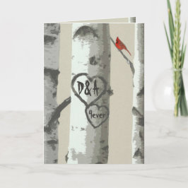Aangepaste harten bij Valentijnse vogelbomen Feestdagen Kaart