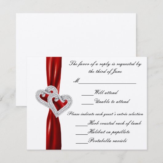 Aangepaste harten rode lint reactie Kaart (Voorkant / Achterkant)