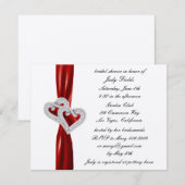 Aangepaste harten rood lint bruids douche uitnodig kaart (Voorkant / Achterkant)