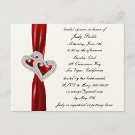 Aangepaste harten rood lint bruids douche uitnodig kaart