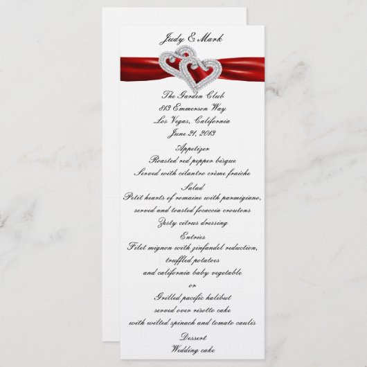 Aangepaste harten rood lint menu Kaart (Voorkant / Achterkant)