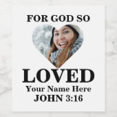 Aangepaste hartfoto Christelijke Bijbel Verse John Wijn Etiket (Enkel label)