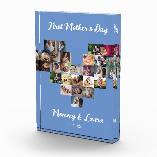 Aangepaste hartfoto Collage eerste Moederdag blauw Fotoblokken (Rechts)