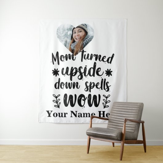 Aangepaste hartfoto mam draaide op spreuken wandkleed (In situ)