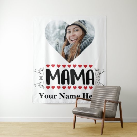 Aangepaste hartfoto mama houdt van hart wandkleed (In situ)