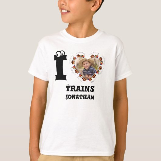 Aangepaste hartfoto van de trein Ik hou van treine T-shirt (Voorkant)