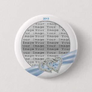 Aangepaste Hartjes Ijsblauwe Lint Knop Ronde Button 5,7 Cm