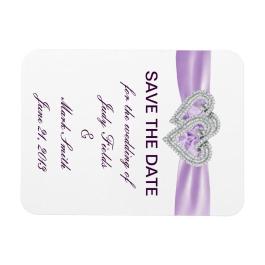 Aangepaste Hartjes Lavendel Lint Save The Date Mag Magneet (Horizontaal)