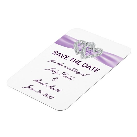 Aangepaste Hartjes Lavendel Lint Save The Date Mag Magneet (Linkerzijde)