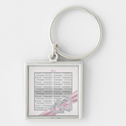 Aangepaste Hartjes Pastel Roze Lint Sleutelhanger (Voorkant)