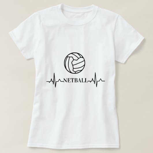 Aangepaste hartslag en balthema Netball T-shirt (Design voorkant)