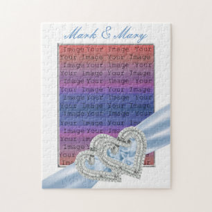 Aangepaste hartslag Ice Blue Ribbon Puzzle Legpuzzel