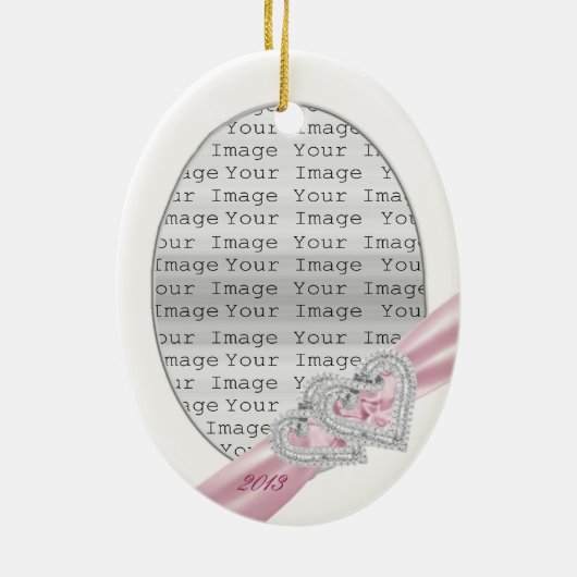 Aangepaste hartslag roze roze lint-annament keramisch ornament (Achterkant)