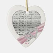 Aangepaste hartslag roze roze lint-annament keramisch ornament (Rechts)