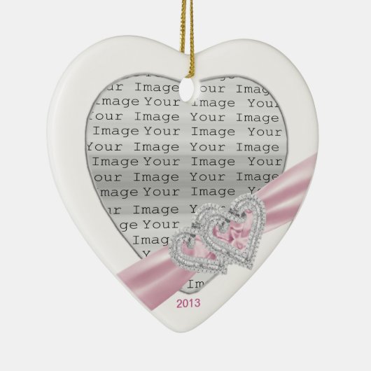 Aangepaste hartslag roze roze lint-annament keramisch ornament (Rechts)