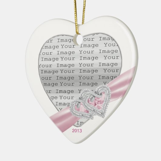 Aangepaste hartslag roze roze lint-annament keramisch ornament (Links)