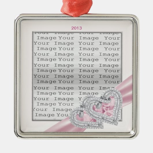 Aangepaste hartslag roze roze lint-annament metalen ornament (Voorkant)