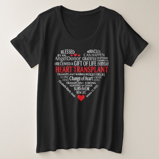 Aangepaste harttransplantatie donorherkenning plus grote maat t-shirt (Design voorkant)